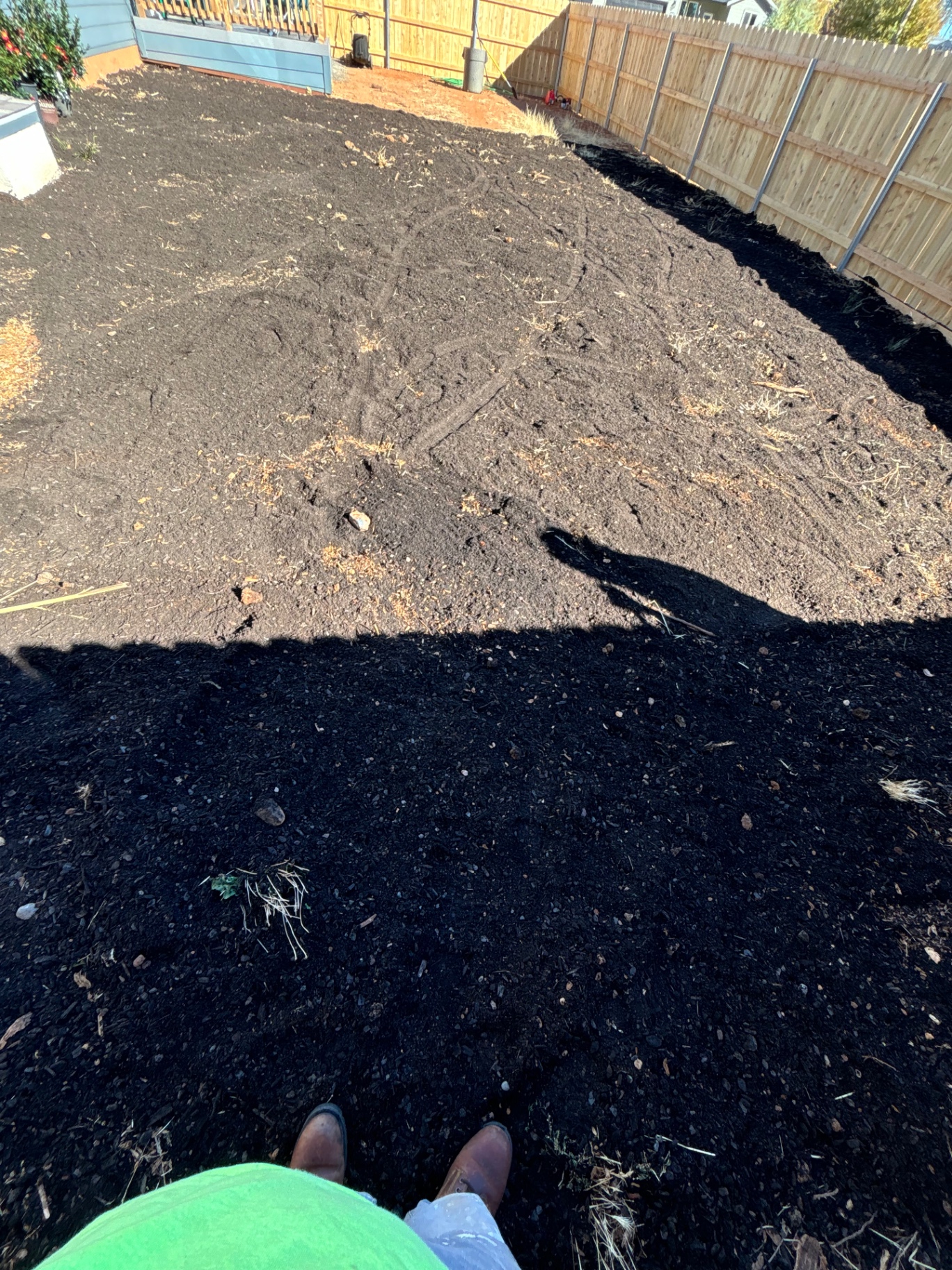 Clay soil broken up and amended before planting in Biggs, CA