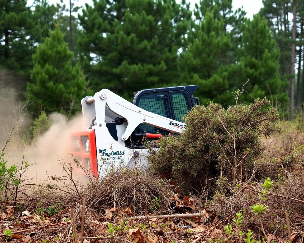 Skid steer with a mulching head working a foothill property